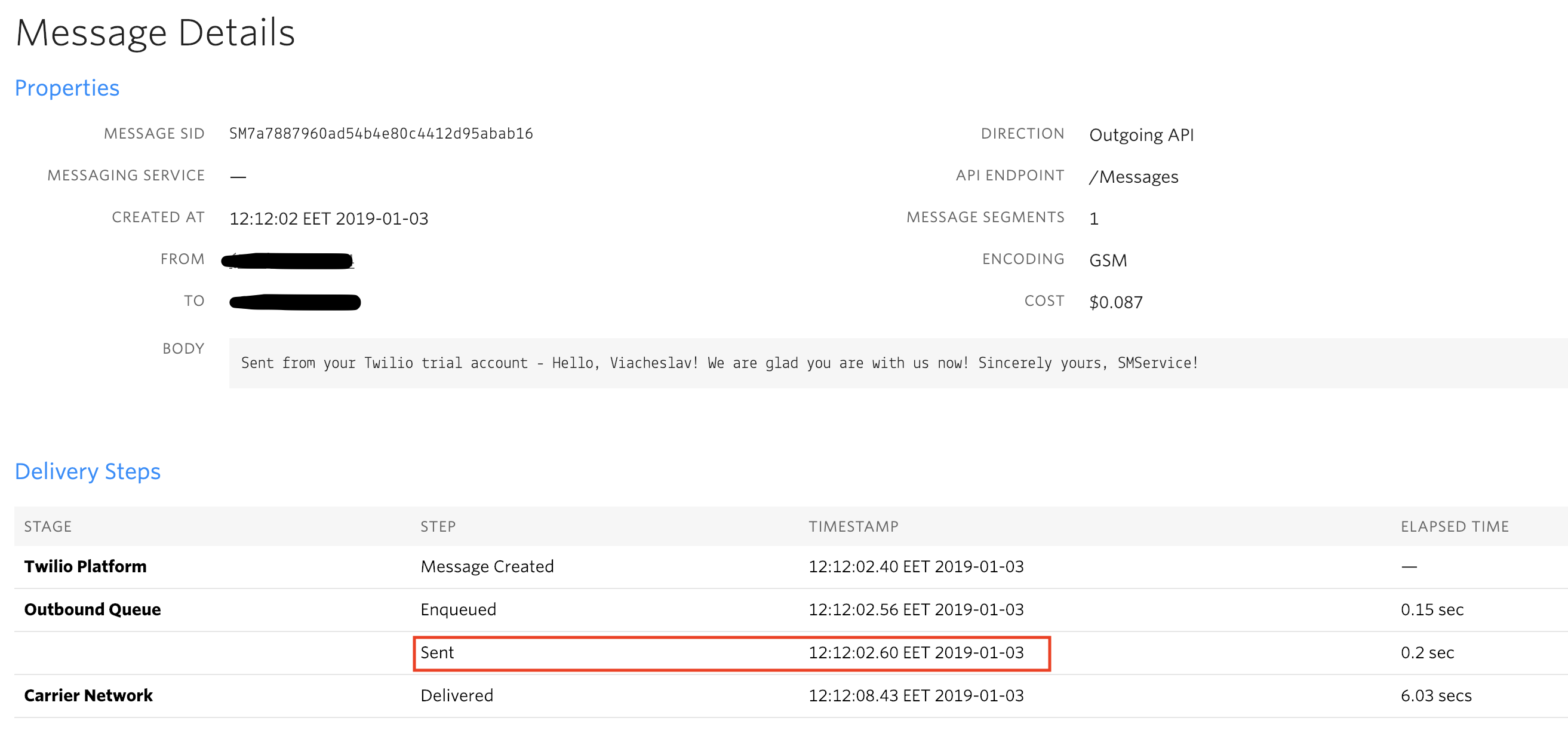 Send a Message via Twilio